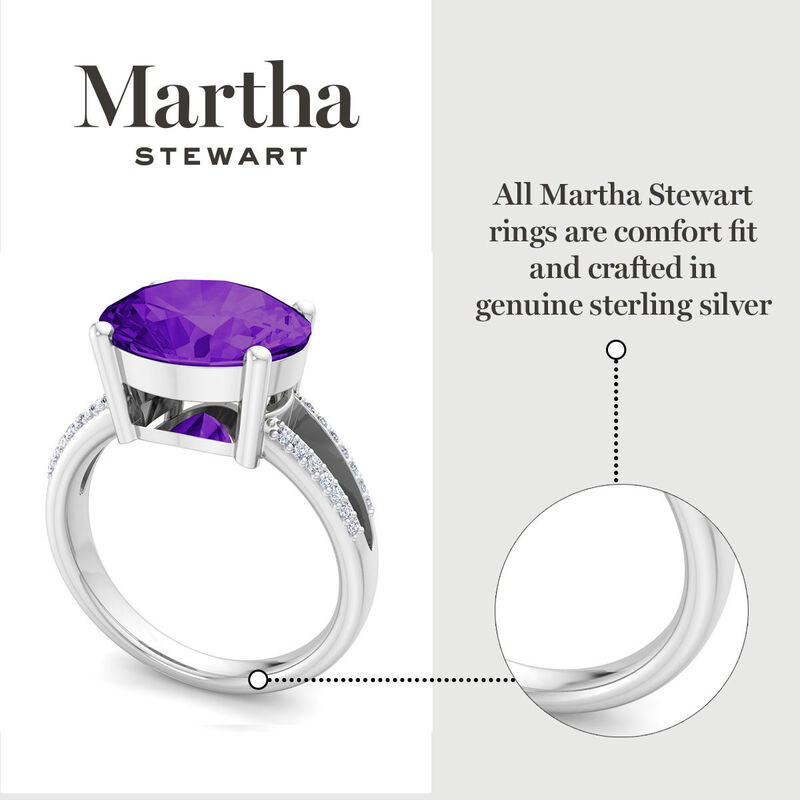 Martha Stewart 6 3/4ctw. Oval Amethyst & Lab Grown Diamond Halo Ring In Sterling Silver image number null